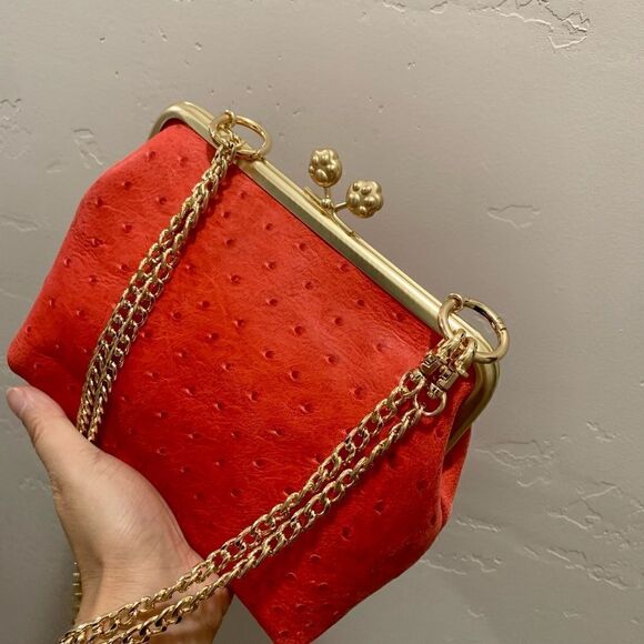 Handmade Genuine Ostrich Textured Leather "Cat paw" Kisslock Wristlet/Crossbody - Picture 12 of 16